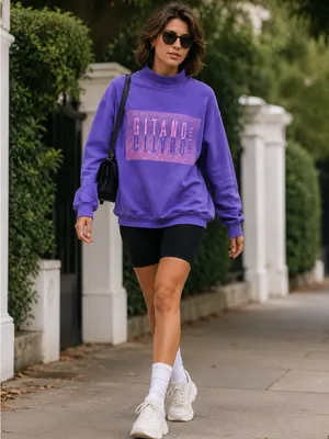 Vintage 90s Gitano Mock Neck Sweatshirt Purple Spellout Graphic Streetwear OS thumbnail 3