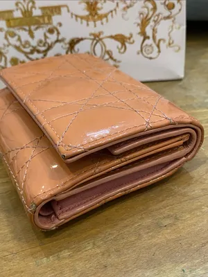 Christian Dior Lady Dior Lotus Quilted Patent Leather Cannage Wallet in Peachy Pink thumbnail 4