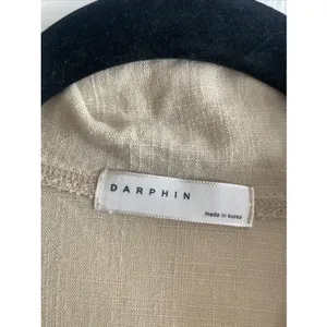 Darphin Ruffle Hem Shirt Dress Womens Size L Tan Linen Blend Button Front Mini thumbnail 3