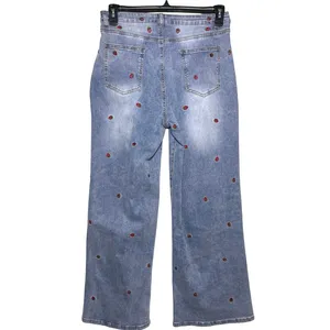 NWT EASEL l Strawberry Fields Embroidered Lightwash Wide Leg Jeans thumbnail 6