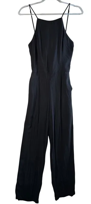 Abercrombie & Fitch Jumpsuit‎ Tie Back Viscose Black Size M Wide Leg Boho Chic thumbnail 1