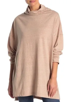 FREE PEOPLE We The Free Bella Vista Brown Cowl Neck Oversize Tunic Womens Medium thumbnail 1