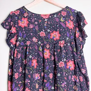 Old Navy Blouse Women Plus XL Black Floral Babydoll Office Cottagecore Whimsical thumbnail 4