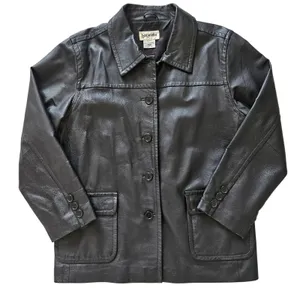 Vintage Bagatelle Leather Jacket Women's Button Front Minimalist 90s Black Sz L‎ thumbnail 1
