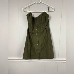 Urban Outfitters Cali Corduroy Strapless Corset Mini Green Dress Size Medium thumbnail 13