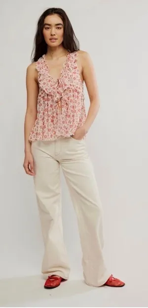 NWT Free People Fearless Floral Ruffle Tank Top Size S 🌸 thumbnail 1