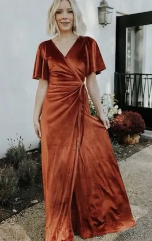 Baltic Born Meghan Rust Terracotta Velvet Wrap Maxi Dress thumbnail 1