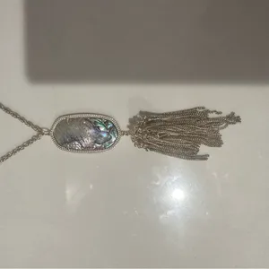 Kendra Scott Rayne Abalone Shell Long Gold Fringe Necklace Blue Green Purple thumbnail 5
