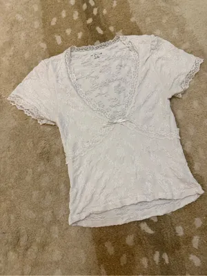 Out From Under White Floral Lace Short Sleeve Top M/L Bow Lingerie Coquette thumbnail 4