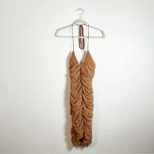 House of CB Tiarra Ruched Mesh Bodycon Dress Nude Tan XL thumbnail 5