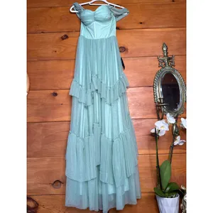 NWT Lulus Stunning Personality Sage Green Mesh Off-the-Shoulder Maxi Dress Sz XS thumbnail 2