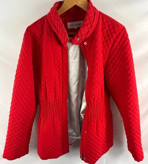 Calvin Klein Red Quilted Cinched Waist Coat Size Large thumbnail 1