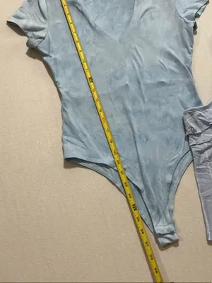 American Eagle Outfitters Light Blue V-Neck Bodysuit & Striped Ruffle Cami thumbnail 2