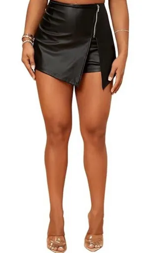 SheIn Black Faux Leather Mini Skirt with Elastic‎ Waist thumbnail 1