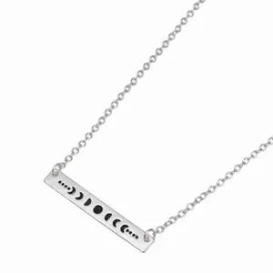 Boutique White Gold Plated‎ Celestial Necklace w/ Moon Phases Bar Pendant Necklace 16-18” thumbnail 11