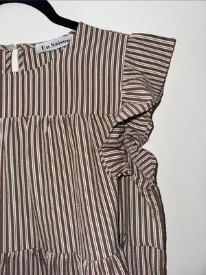 En Saison Women's Brown & White Striped Tiered Ruffle Dress thumbnail 3