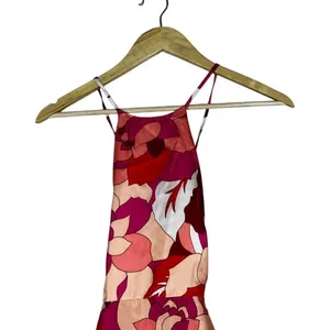Runaway Tammy Floral Halter Mini Dress Red Pink Satin Ruched Open Back SizeS thumbnail 3