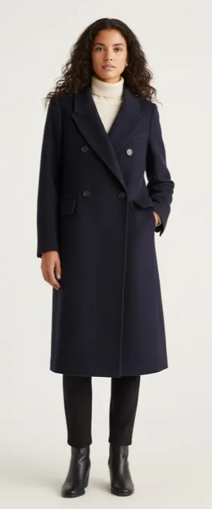 NWT Quince Italian Wool Double-Breasted Long Coat in Cadet Blue XS thumbnail 1