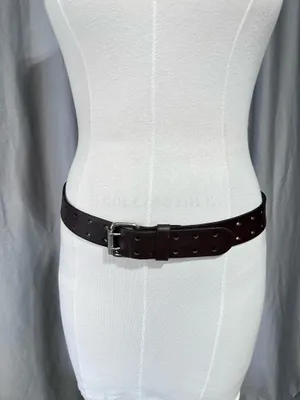 Leather Belt Size L Brown Double Prong Silver Buckle Waist Band Unisex Western thumbnail 9