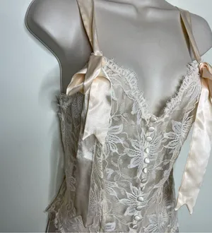 Victorias Secret Gold Label Vintage Cream Lace Bow straps Bodysuit sz S thumbnail 9