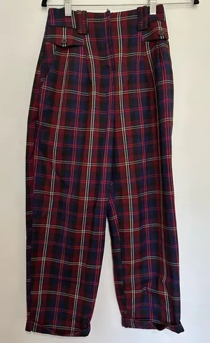 TOPSHOP plaid high waisted trousers preppy retro academia schoolgirl size 2 thumbnail 1