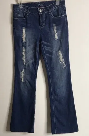 Cache Boot Cut With gem Embellishment Beads distressed jeans‎ size 6 thumbnail 1