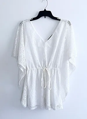 Lace White Bohemian Top Size XL thumbnail 1