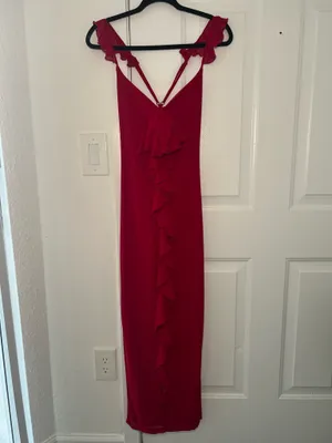 Ruffle Wine Wedding Guest Dress Red thumbnail 2