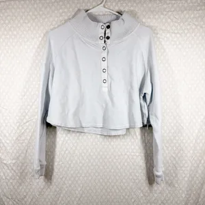Free People Movement Off‎ White Ribbed So Fly Cropped Henley Top thumbnail 2
