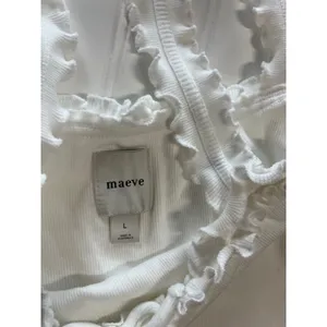 Maeve Anthropologie White Ribbed Ruffle Trim Camisole Tank Top Bow Detail Large thumbnail 4