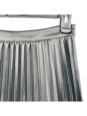 Monteau Black Faux Leather Accordion Pleated Edgy Chic Midi Skirt Size Small thumbnail 5
