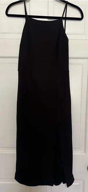 Lulu's Black Spaghetti-Strap Midi Dress with Side Slit thumbnail 1