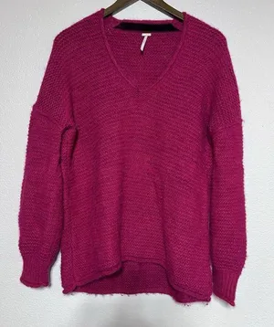 Free People All Mine Sweater Raspberry Size XS Pink V Neck Alpaca Wool thumbnail 4
