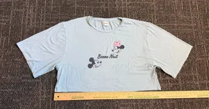 Disney Shirt Women's M /8 Blue Mickey Minnie Mouse Crop Top Graphic Short Sleeve thumbnail 1