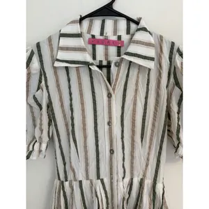 Buru Small Midi White Dress Striped Button Down Luxury Brunch VSCO Girl thumbnail 3
