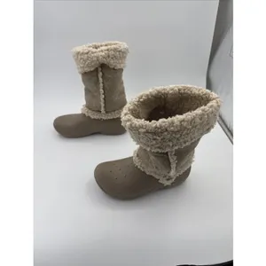 Crocs Boots Mid Calf Tan Beige Lined Faux Suede Fur Winter Snow Size 8 thumbnail 5