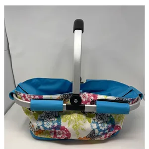 Evergreen Enterprises Collapsible Market Basket‎ Blue Green Pink Butterflies thumbnail 2