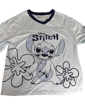 Disney Stitch Graphic V Neck T Shirt Light Blue Hawaii Plus Size XL 16/18 thumbnail 1