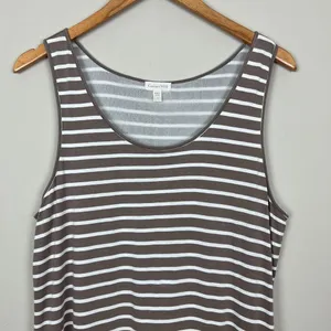 Garnet Hill Midi Dress Womens Large Taupe White Stripe‎ Slits Sleeveless Tank L thumbnail 2