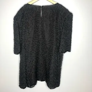 VINTAGE Laurence Kazar 100% silk beaded shirt black embellished art to wear XL thumbnail 5