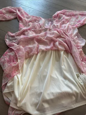 Arula Denali Floral printed Dress pink white and gold long sheer sleeves size 1X thumbnail 5