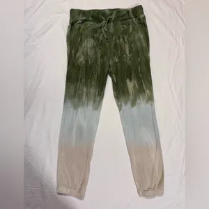 Young, Fabulous, & Broke Green and Cream Ombre Tie Dye Joggers Sweatpants Medium thumbnail 2