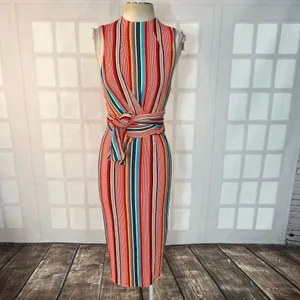 Alice & Olivia Delora colorful vertical striped wrap tie waist midi dress size 2 thumbnail 6