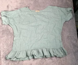 Terzo millennio Light Green/blue Ruffle Hem Top medium linen Green thumbnail 1
