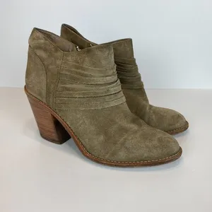 Loeffler Randall Ankle Booties 9 Khaki Green Gray‎ Suede Leather Stacked Heel thumbnail 16