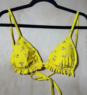 Aerie Yellow Floral Ruffle Bikini Top Triangle Swim Top‎ Women's Small thumbnail 1