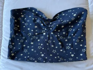 Forever 21 ✨ Y2K Navy Star Print Strapless Bandeau Top ✨ Soft Stretch Sweetheart Tube Top Small 🌙⭐ thumbnail 1