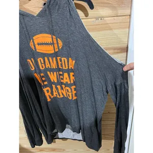 Zutter Game Day Cold Shoulder Hooded Tunic Top Orange Football Graphic Gray, M thumbnail 3
