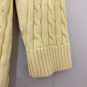 L.L.Bean Cable Knit Sweater Yellow Cotton V Neck 3/4 Sleeve Womens M thumbnail 2
