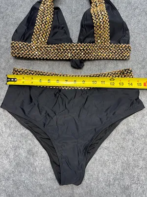 Sexy High Waist Halter V Neck Bathing Suit Tie Back Tummy Control Swimwear thumbnail 2